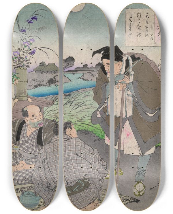 Triptych art skateboard deck of Tsukioka Yoshitoshi Matsuo Bash_1 by Tsukioka Yoshitoshi (1839-1892)