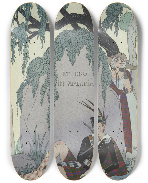 Triptych art skateboard deck of George Barbier Lamant Pote Cosse Xixe Sicle by George Barbier (1882-1932)