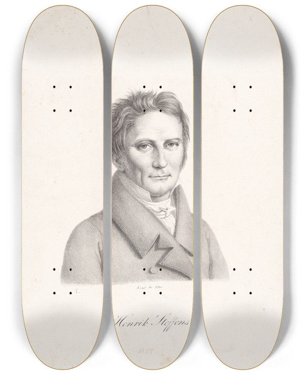 Triptych art skateboard deck of Johan Ludvig Lund Henrik Steffens by Johan Ludvig Lund (1777-1867)