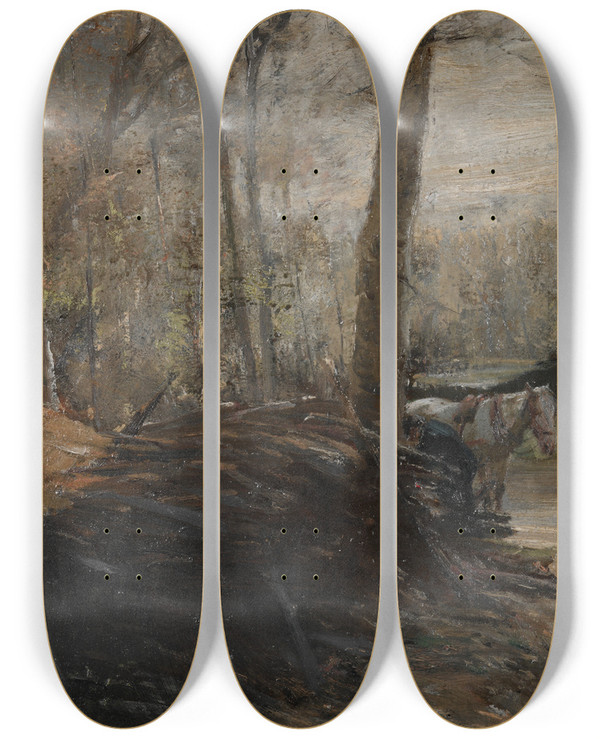 Triptych art skateboard deck of Henry Keller Woods Scene by Henry Keller (1869-1949)