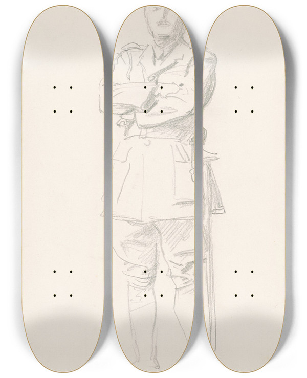Triptych art skateboard deck of John Singer Sargent Study Of General Louis Botha For General Officers Of World War I by John Singer Sargent (1856-1925)