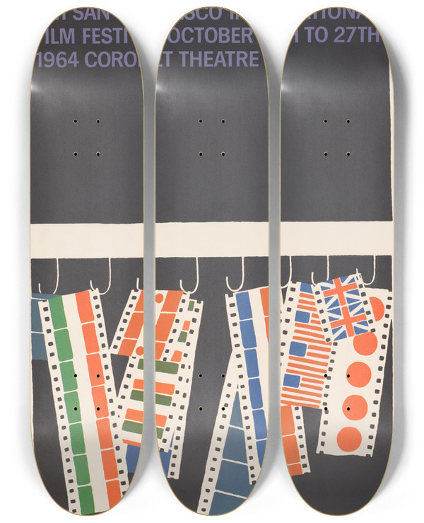 Triptych art skateboard deck of Saul Bass 8Th San Francisco International Film Festival by Saul Bass (1920-1996)