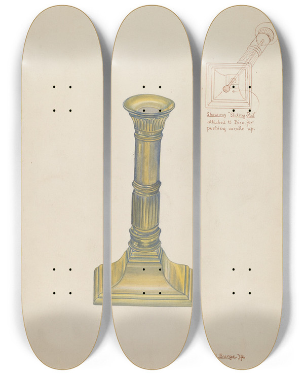 Triptych art skateboard deck of Irene M Burge Candlestick_1 by Irene M Burge