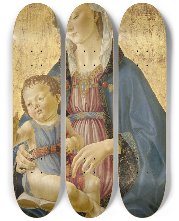 Triptych art skateboard deck of Domenico Ghirlandaio Madonna And Child by Domenico Ghirlandaio (1449-1494)