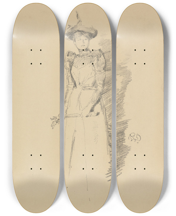 Triptych art skateboard deck of James Abbott Mcneill Whistler Gants De Sude by James Abbott Mcneill Whistler (1834-1903)
