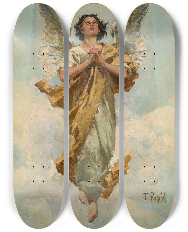 Triptych art skateboard deck of Tadeusz Popiel Angel by Tadeusz Popiel (1863-1913)
