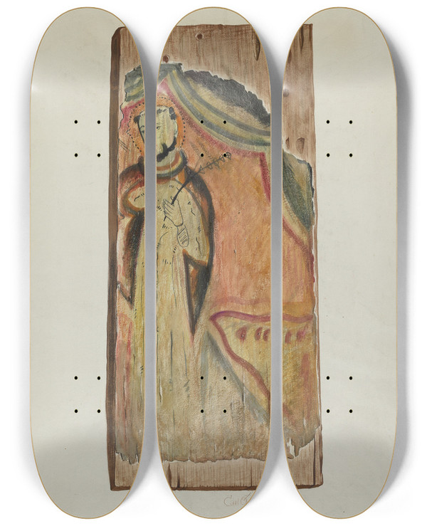 Triptych art skateboard deck of Carl Obergh Santos San Juan by Carl Obergh