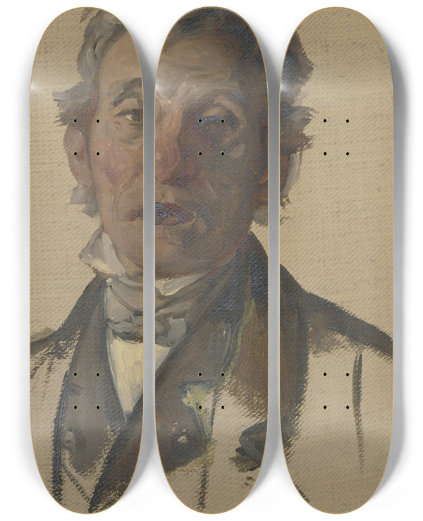Triptych art skateboard deck of Jakob Becker Old Farmer_2 by Jakob Becker (1810-1872)