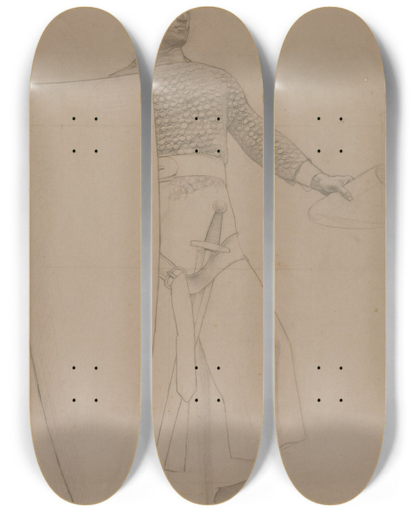 Triptych art skateboard deck of Henry Siddons Mowbray Untitled_1 by Henry Siddons Mowbray (1858-1928)