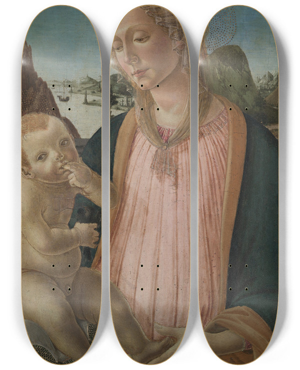 Triptych art skateboard deck of Francesco Botticini Madonna And Child by Francesco Botticini (1446-1498)