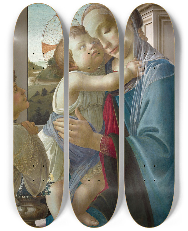 Triptych art skateboard deck of Sandro Botticelli Virgin And Child With An Angel by Sandro Botticelli (1444-1510)