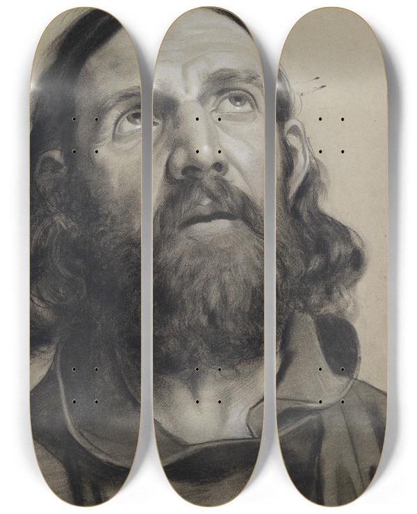 Triptych art skateboard deck of Franz Von Defregger Studie Eines Brtigen Mannes by Franz Von Defregger (1835-1921)