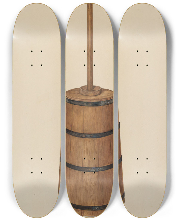 Triptych art skateboard deck of Rex F Bush Handmade Churn by Rex F Bush (20-)