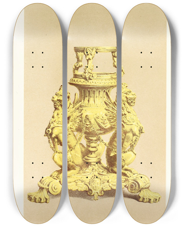 Triptych art skateboard deck of John Charles Robinson Lampstand In Gilt Bronze Italian Cinquecento Work by John Charles Robinson (1824-1913)