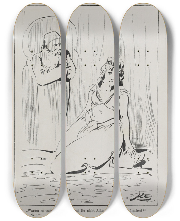 Triptych art skateboard deck of Karel Klic Bilderbuch Fur Hagestolze Pl071 by Karel Klic (1841-1926)