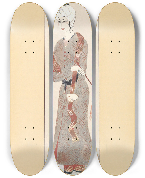 Triptych art skateboard deck of Francoislouis Schmied Histoire De La Princesse Boudour Pl12 by Francois Louis Schmied (1873-1941)