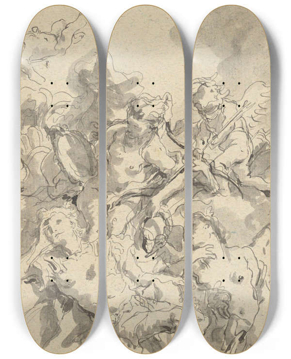 Triptych art skateboard deck of Giovanni Domenico Tiepolo Rinaldo Enchanted By Armida by Giovanni Domenico Tiepolo (1727-1804)