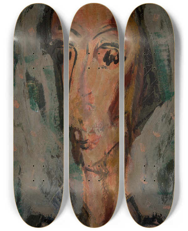 Triptych art skateboard deck of Alfred Henry Maurer Female Head by Alfred Henry Maurer (1868-1932)