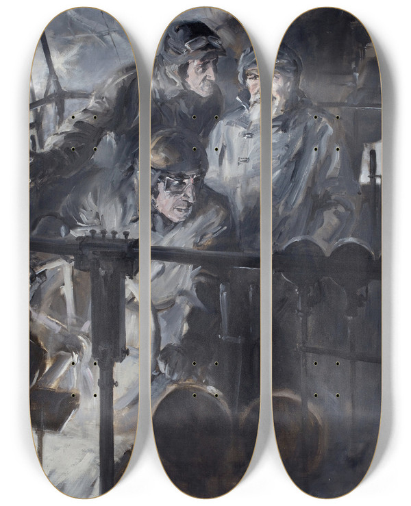 Triptych art skateboard deck of Frederick Coffay Yohn You Cant Do That by Frederick Coffay Yohn (1875-1933)