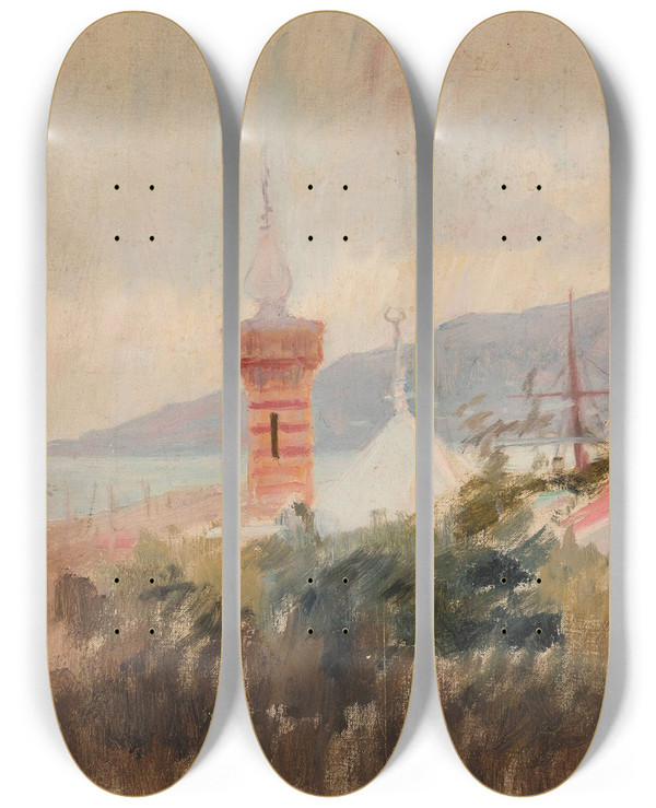 Triptych art skateboard deck of Jan Cigliski Mosque In Alupka From The Journey To Crimea by Jan Ciaglinski (1858-1913)