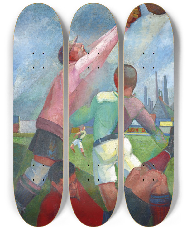 Triptych art skateboard deck of Ngel Zrraga Futbolistas En El Llano by ngel Zrraga (1886-1946)