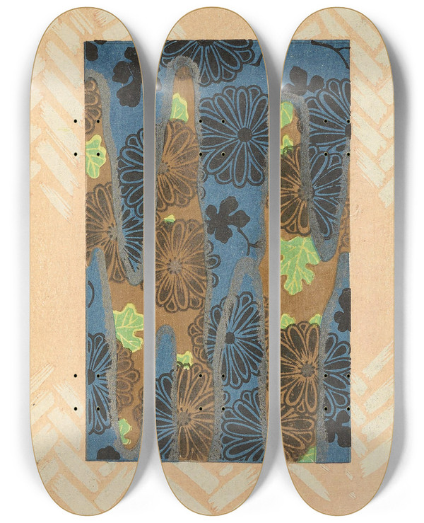 Triptych art skateboard deck of Korin Furuya Editor Bijutsukai Pl75 by Korin Furuya (Editor) (1875-1910)