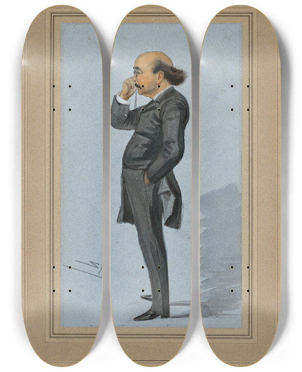 Triptych art skateboard deck of Sir Leslie Mathew Ward Dion Boucicault by Sir Leslie Mathew Ward (1851-1922)