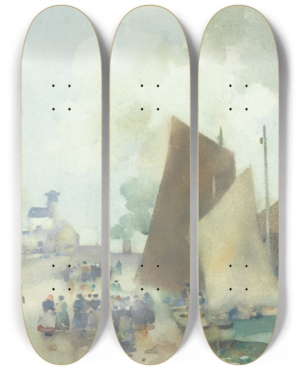 Triptych art skateboard deck of James Watterston Herald Arbroath Harbour by James Watterston Herald (1859-1914)