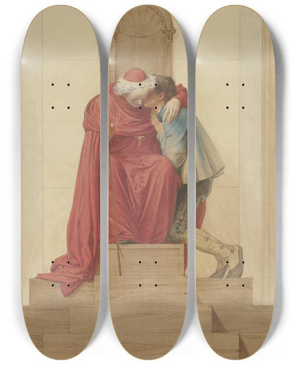 Triptych art skateboard deck of Eduard Von Steinle Ein Cardinal Penitenziario Maggiore In Der Heiligen Woche Zu St Peter In Rom by Eduard Von Steinle (1810-1886)