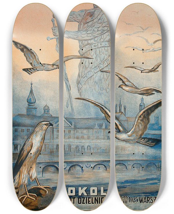 Triptych art skateboard deck of Wacaw Nowinaprzybylski Sokoli Zlot Dzielnicowy 1516 Viii 1925 Warszawa by Waclaw Nowina Przybylski (1869-1933)