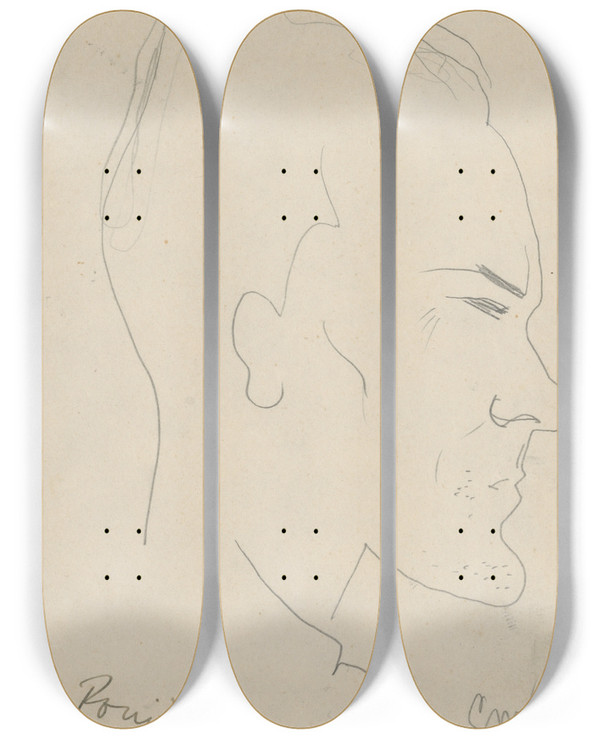 Triptych art skateboard deck of Mikul Galanda Poet Jn Ponian by Mikulas Galanda (1895-1938)
