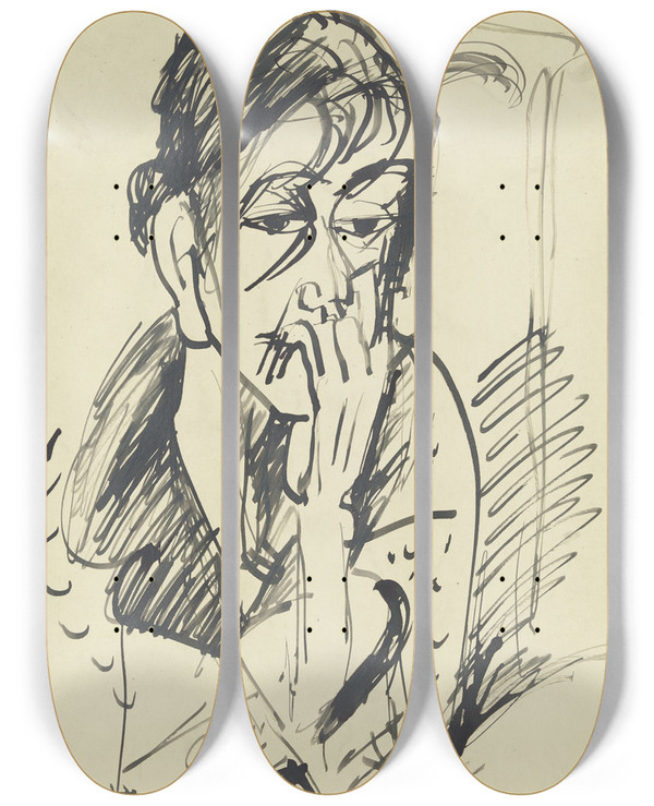 Triptych art skateboard deck of Ernst Ludwig Kirchner Bildnis Erna Mit Aufgesttztem Arm by Ernst Ludwig Kirchner (1880-1938)