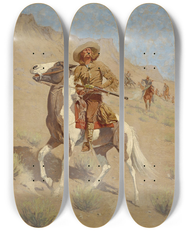 Triptych art skateboard deck of Frederic Remington The Scout by Frederic Remington (1861-1909)