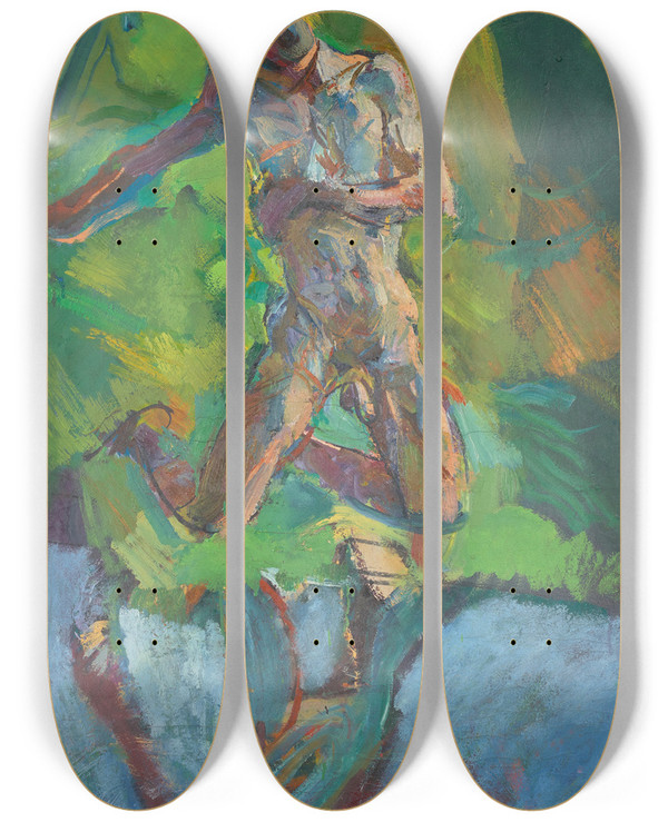 Triptych art skateboard deck of Anton Kolig Kniender Narzi by Anton Kolig (1886-1950)