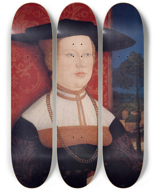 Triptych art skateboard deck of Bernhard Strigel Bildnis Margarethe Rott Geb Vhlin by Bernhard Strigel (1460-1528)