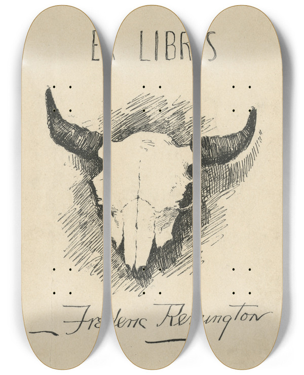 Triptych art skateboard deck of Frederic Remington Bookplate Of Frederic Remington by Frederic Remington (1861-1909)