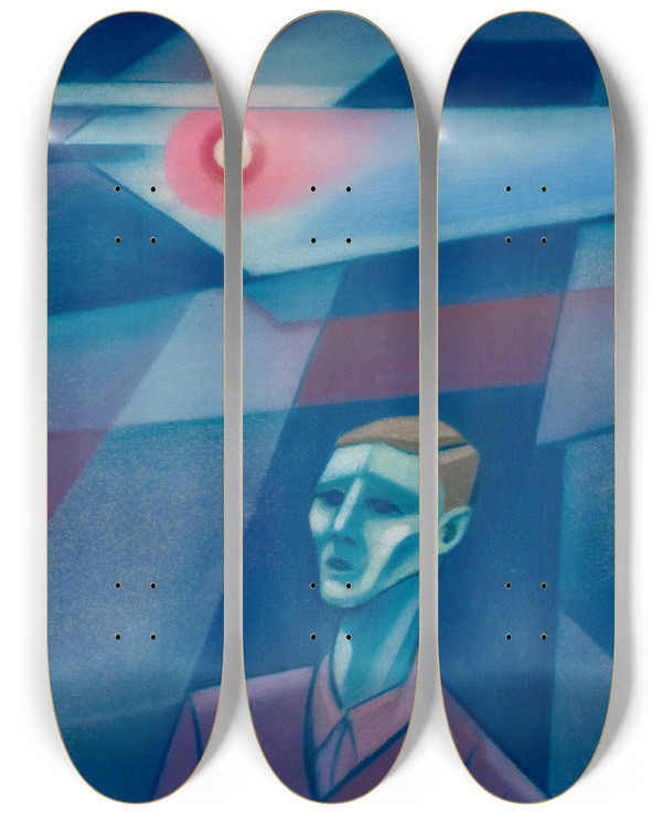 Triptych art skateboard deck of Karl Wiener Ohne Titel Portrt_1 by Karl Wiener (1901-1949)