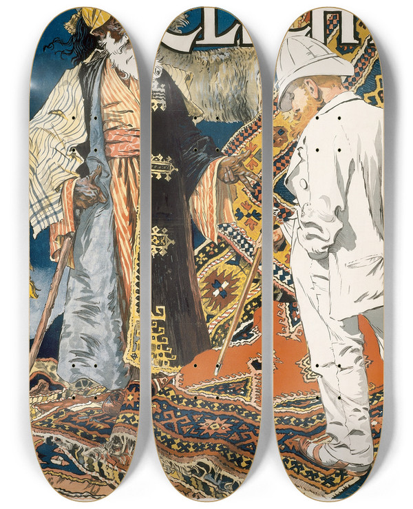 Triptych art skateboard deck of Eugne Grasset A La Place Clichy by Eugene Grasset (1841-1917)