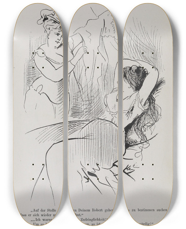 Triptych art skateboard deck of Karel Klic Bilderbuch Fur Hagestolze Pl004 by Karel Klic (1841-1926)