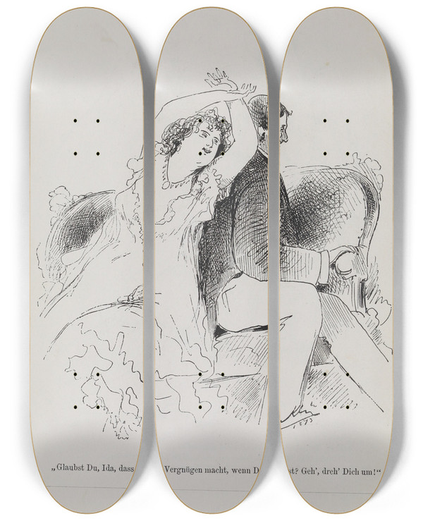 Triptych art skateboard deck of Karel Klic Bilderbuch Fur Hagestolze Pl092 by Karel Klic (1841-1926)