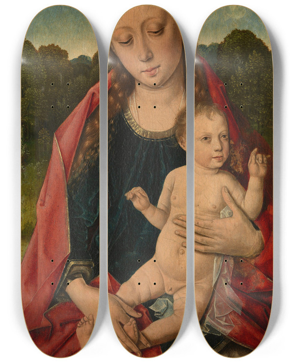 Triptych art skateboard deck of Dieric Bouts Madonna_1 by Dieric Bouts (1415-1475)