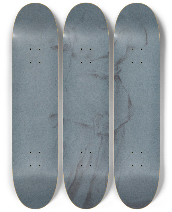 Triptych art skateboard deck of John Opie Study Of A Draped Classical Torso by John Opie (1761-1807)