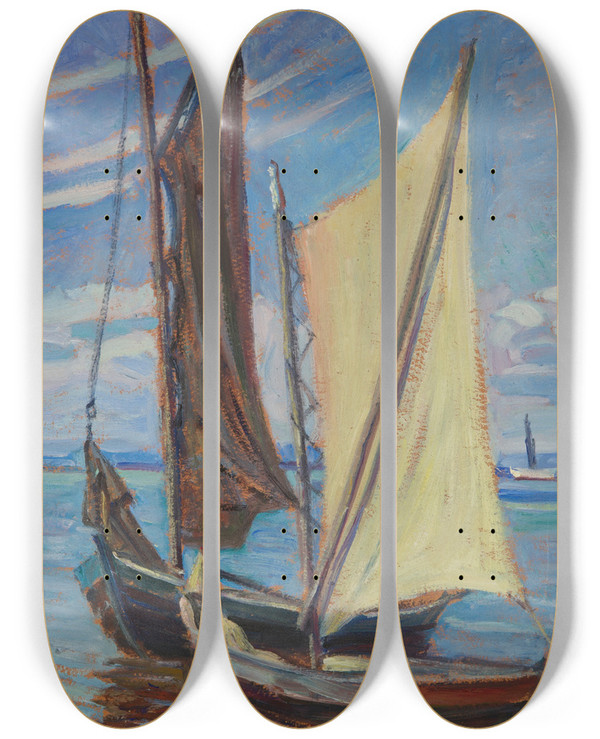 Triptych art skateboard deck of Ludwik Misky Sailing Boat by Ludwik Misky (1884-1938)