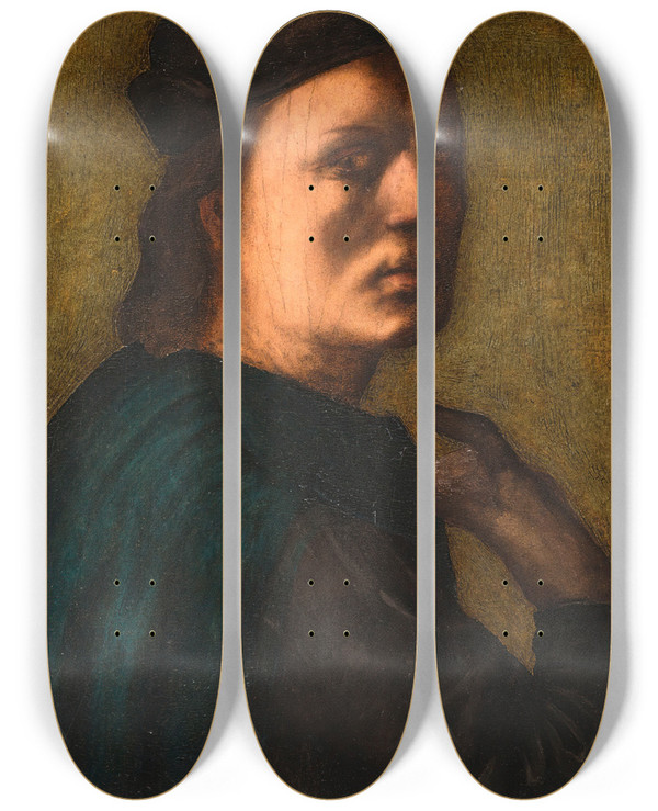 Triptych art skateboard deck of Franciabigio Portrait Of A Man_1 by Franciabigio (1482-1525)