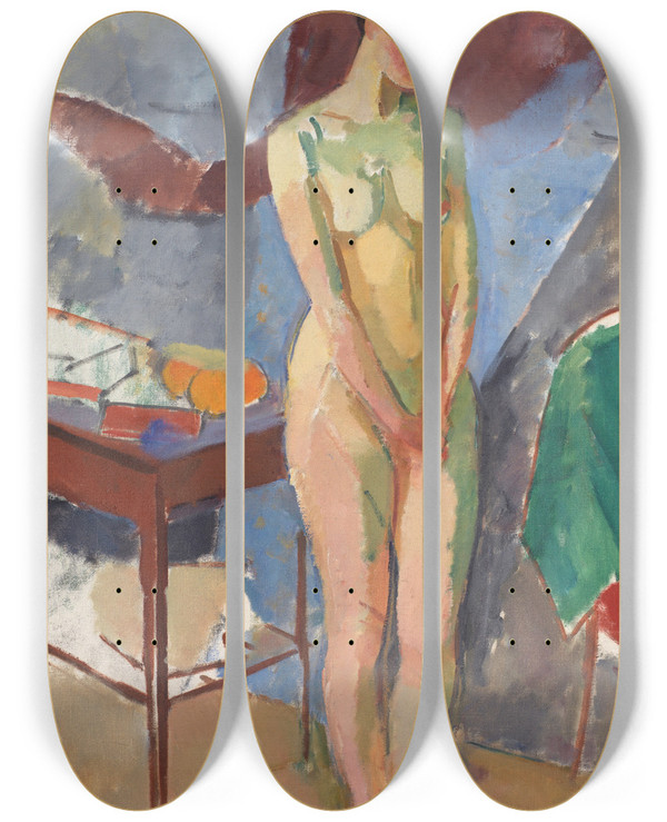 Triptych art skateboard deck of Karl Isakson Standing Female Nude by Karl Isakson (1878-1922)