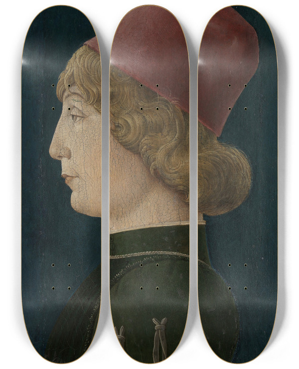 Triptych art skateboard deck of Cosm Tura Portrait Of A Young Man by Cosme Tura (1430-1495)