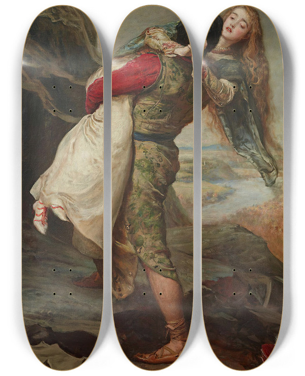 Triptych art skateboard deck of Sir John Everett Millais The Crown Of Love by Sir John Everett Millais (1829-1896)