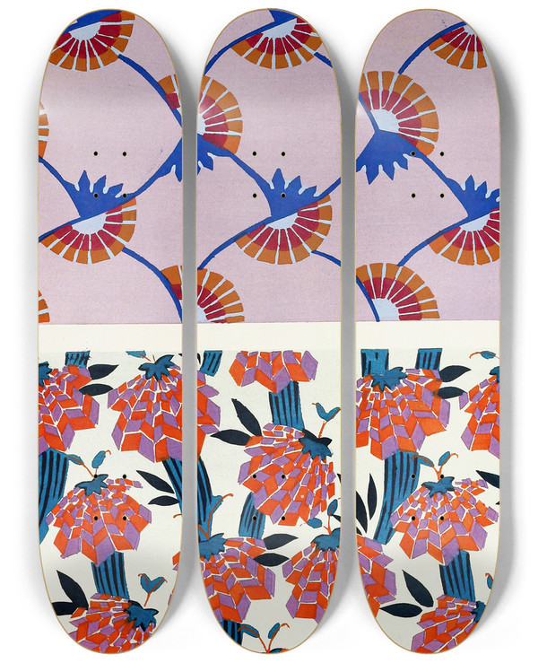 Triptych art skateboard deck of Christian Stoll Kunstgewerbliche Schmuckformen Fur Die Flache Pl 11 by Christian Stoll (20-)