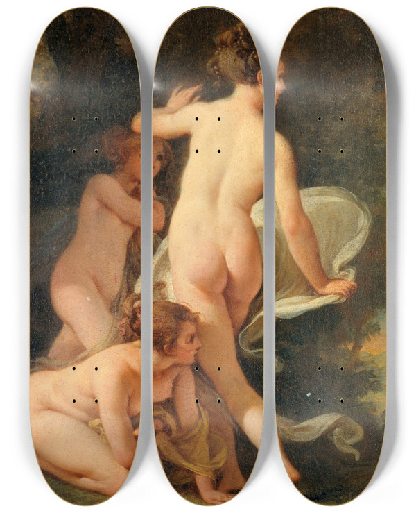 Triptych art skateboard deck of Jacques Antoine Vallin Nymphes by Jacques Antoine Vallin (1760-1835)
