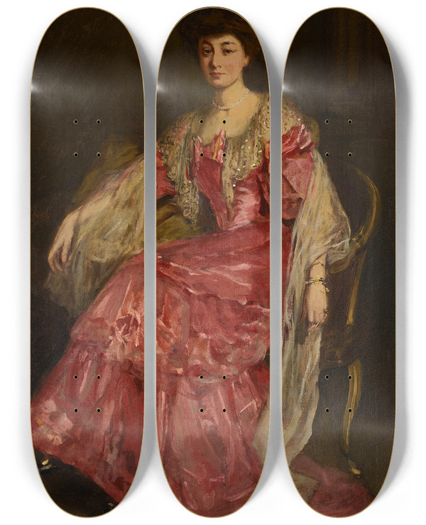 Triptych art skateboard deck of Sir John Lavery Portrait Of Mabel Choate 18701958 by Sir John Lavery (1856-1941)